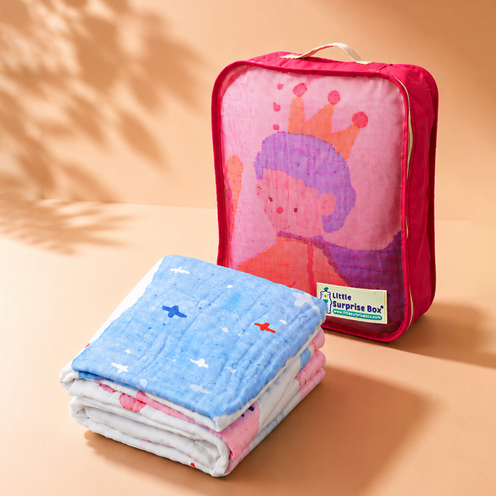 Flying Bunny Ride Super Soft Muslin Cotton Blanket for Newborns & Infants with Free Storage Pouch