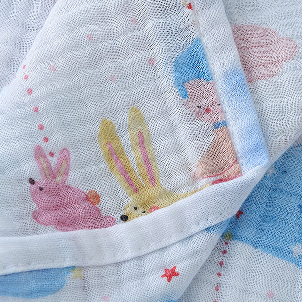 Flying Bunny Ride Super Soft Muslin Cotton Blanket for Newborns & Infants with Free Storage Pouch