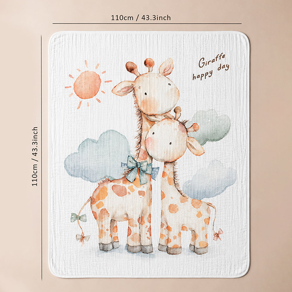 Giraffe Happy Day Super Soft Muslin Cotton Blanket for Newborns & Infants with Free Storage Pouch