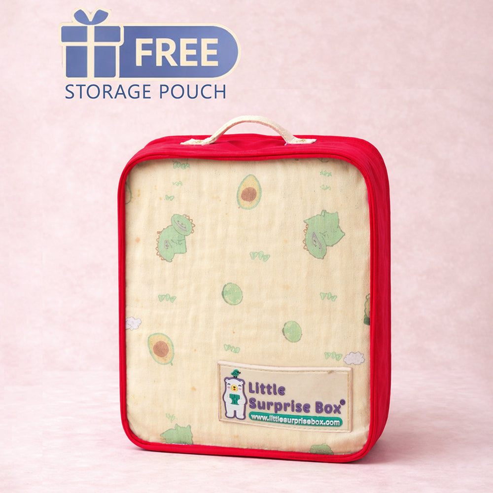 Green Dino & Avocado, Super Soft Breathable Pure Muslin Cotton Blanket for Newborns & Infants with free storage pouch