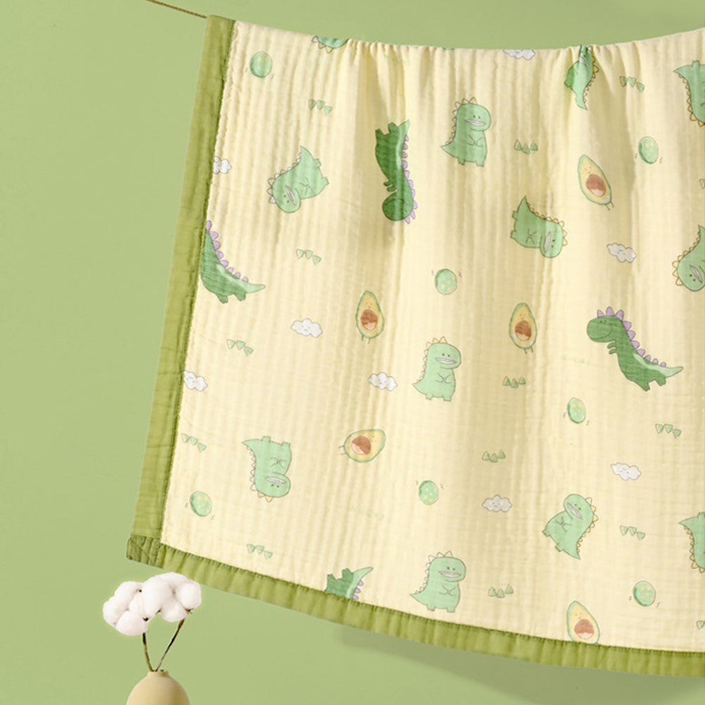 Green Dino & Avocado, Super Soft Breathable Pure Muslin Cotton Blanket for Newborns & Infants with free storage pouch