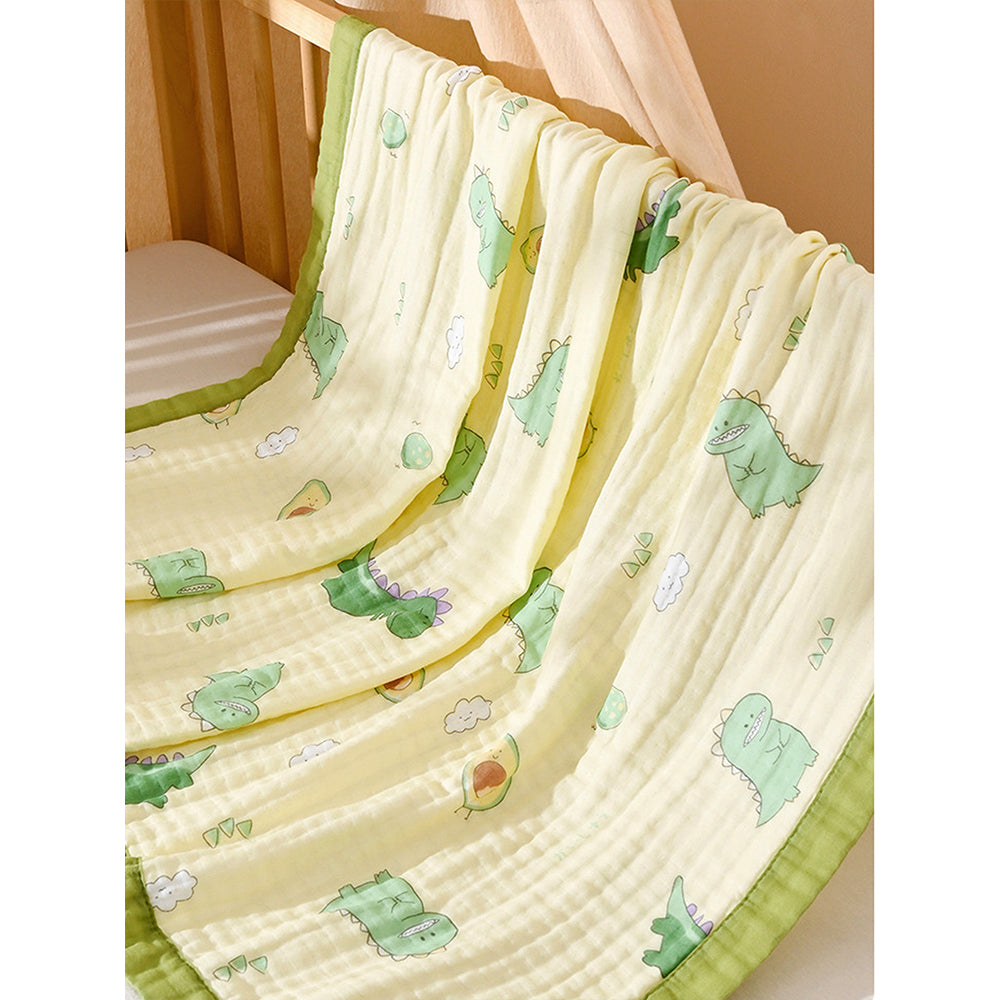 Green Dino & Avocado, Super Soft Breathable Pure Muslin Cotton Blanket for Newborns & Infants with free storage pouch