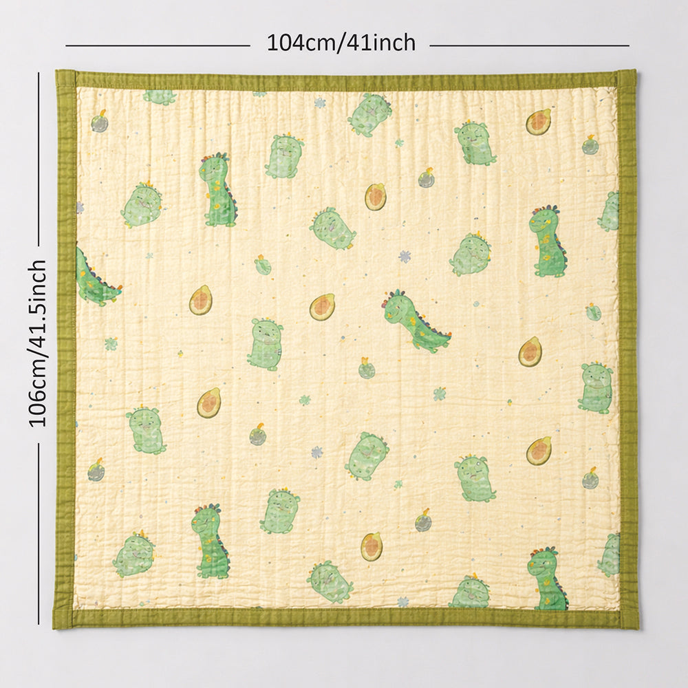 Green Dino & Avocado, Super Soft Breathable Pure Muslin Cotton Blanket for Newborns & Infants with free storage pouch