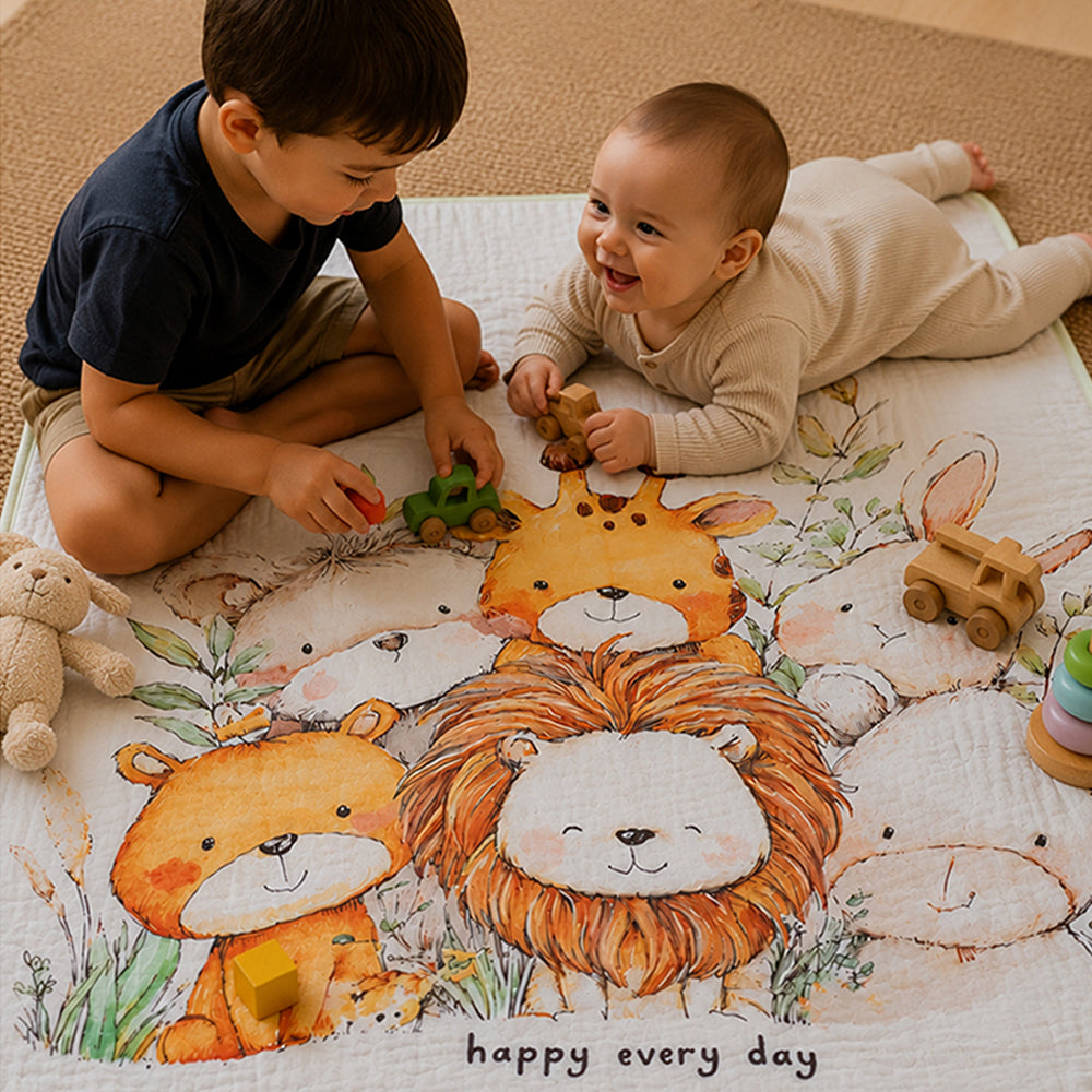 Jungle Friends Super Soft Muslin Cotton Blanket for Newborns & Infants with Free Storage Pouch