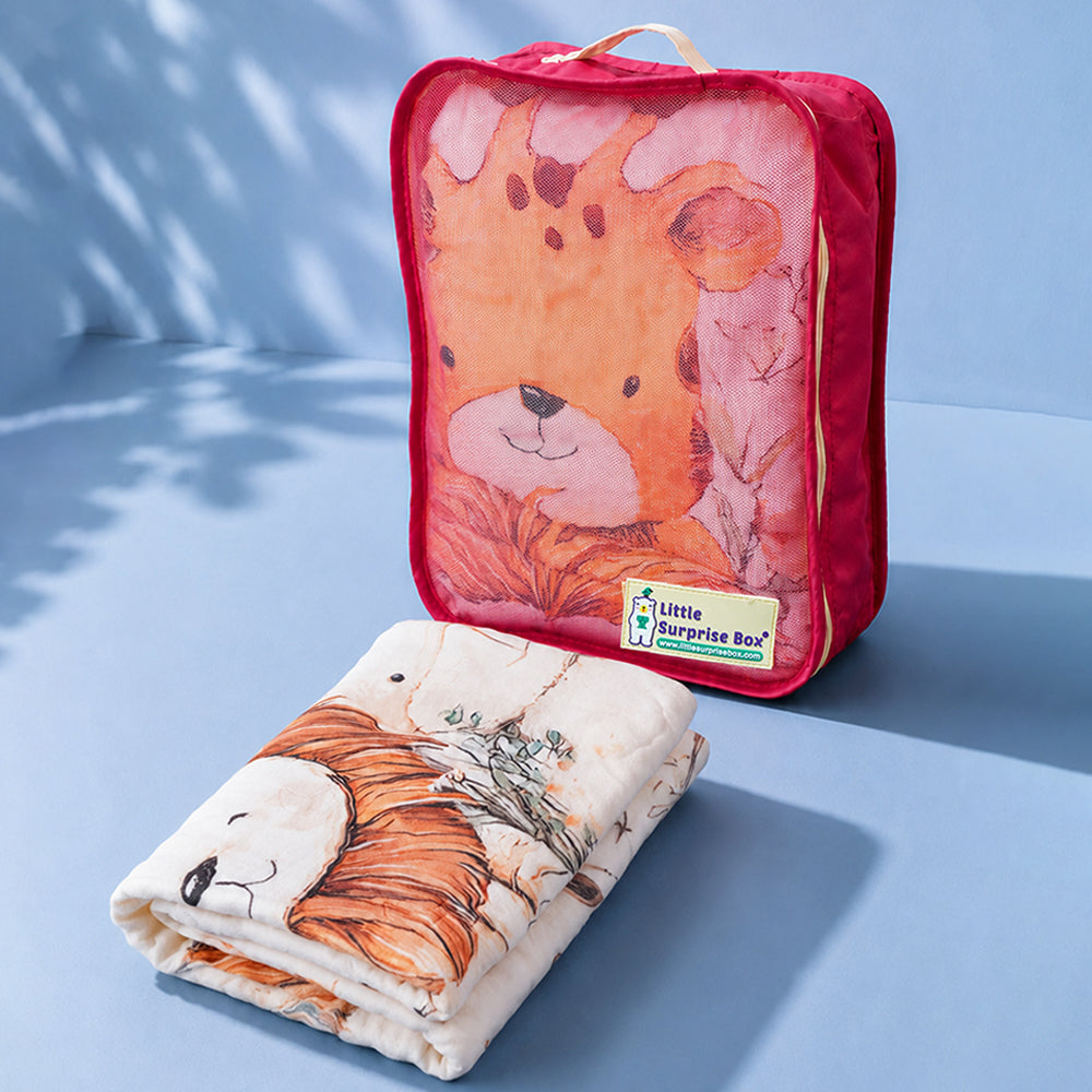 Jungle Friends Super Soft Muslin Cotton Blanket for Newborns & Infants with Free Storage Pouch