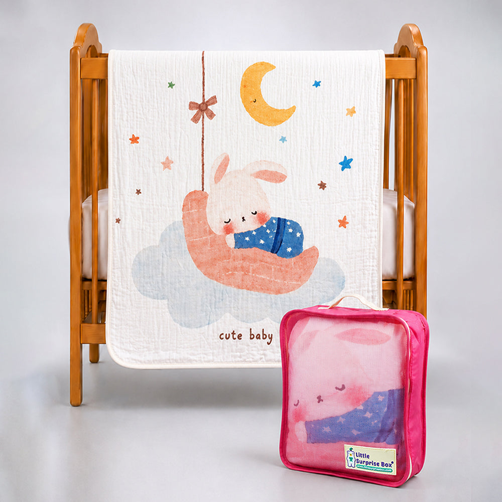 Sleeping Moon Baby Super Soft Muslin Cotton Blanket for Newborns & Infants with Free Storage Pouch