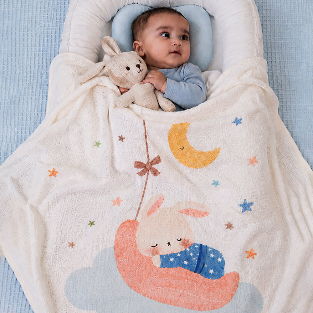 Sleeping Moon Baby Super Soft Muslin Cotton Blanket for Newborns & Infants with Free Storage Pouch