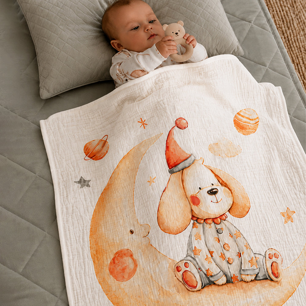 Moonlight Puppy Dreams, Super Soft Muslin Cotton Blanket for Newborns & Infants with Free Storage Pouch