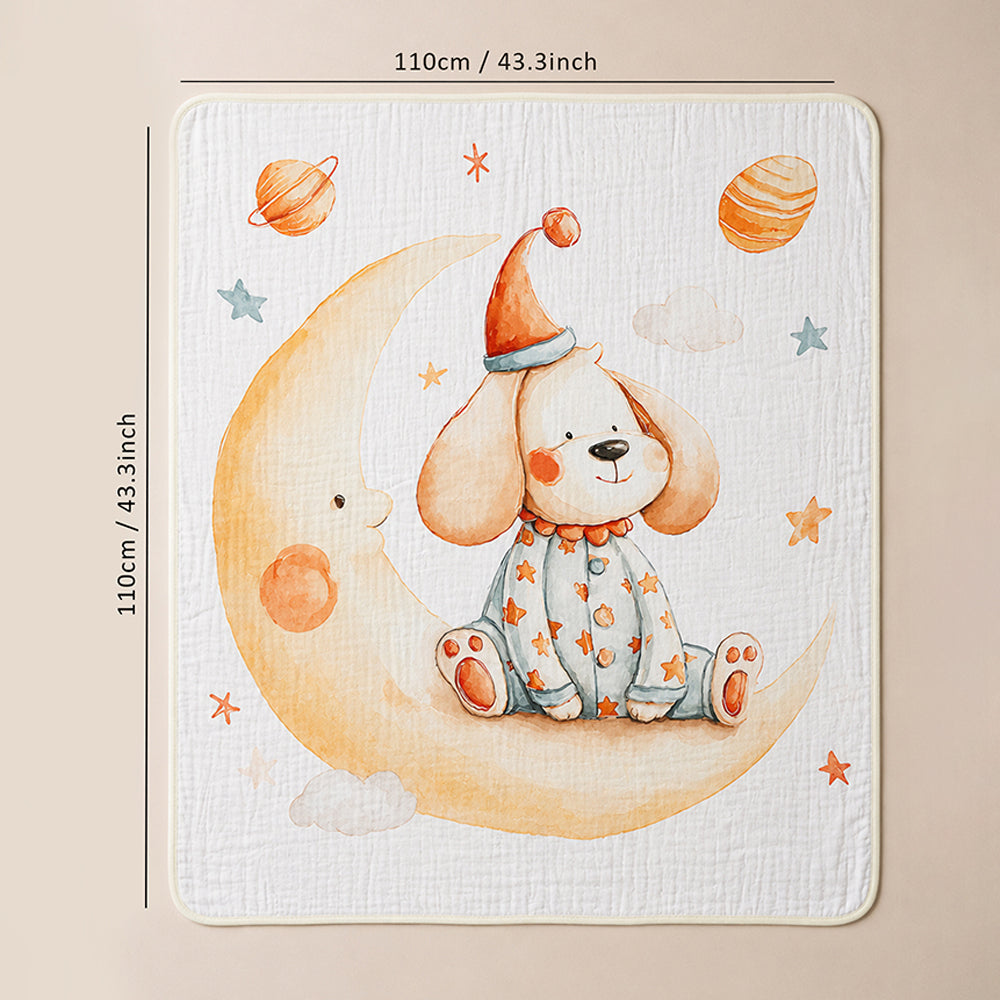 Moonlight Puppy Dreams, Super Soft Muslin Cotton Blanket for Newborns & Infants with Free Storage Pouch