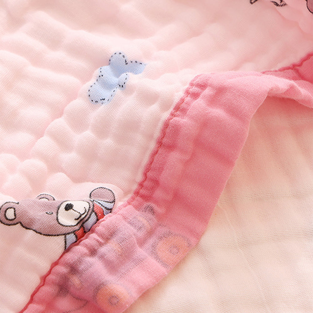 Pink Cart Teddy, Super Soft Breathable Pure Muslin Cotton Blanket for Newborns & Infants with free storage pouch