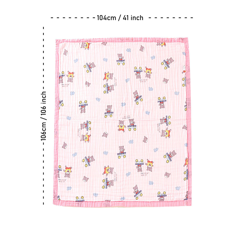 Pink Cart Teddy, Super Soft Breathable Pure Muslin Cotton Blanket for Newborns & Infants with free storage pouch
