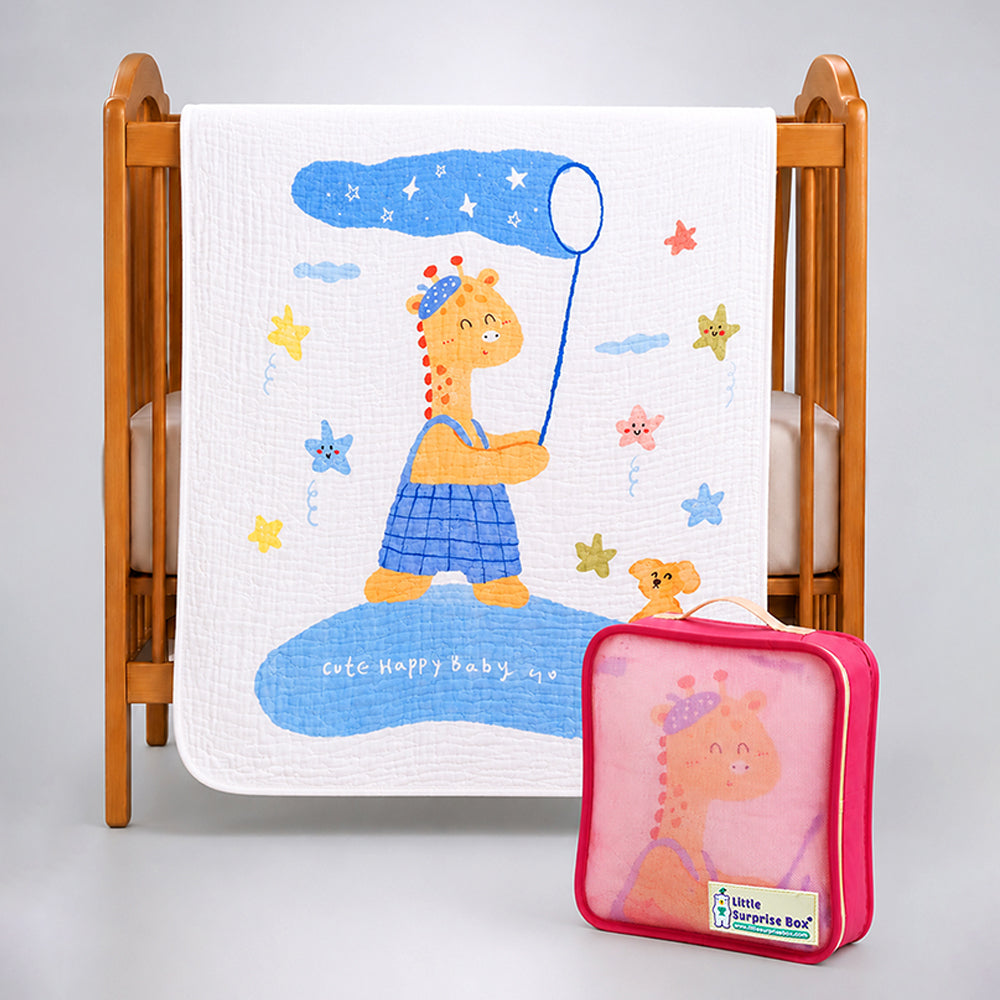 Giraffe Star Catcher Super Soft Muslin Cotton Blanket for Newborns & Infants with Free Storage Pouch