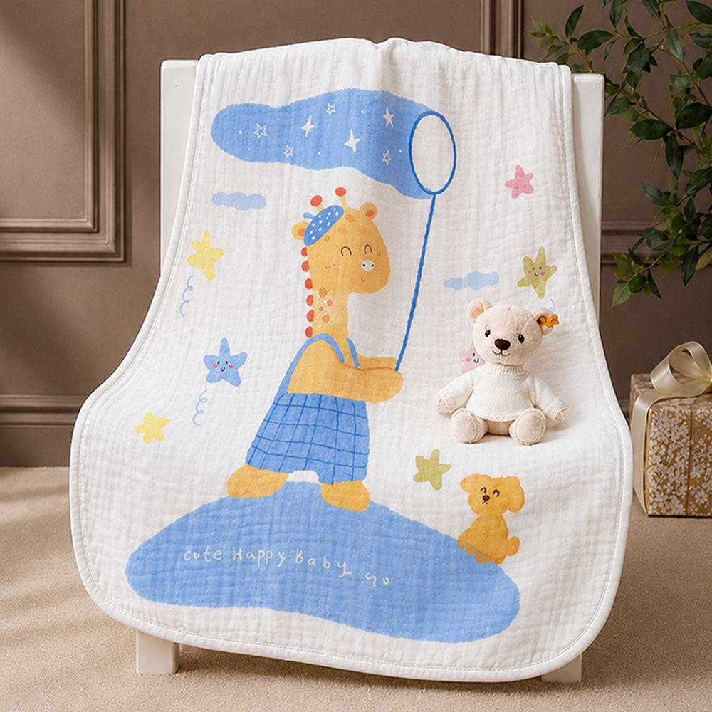 Giraffe Star Catcher Super Soft Muslin Cotton Blanket for Newborns & Infants with Free Storage Pouch