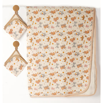 Puppy print muslin cotton blanket with 2 matching Napkins for Newborn & Infants
