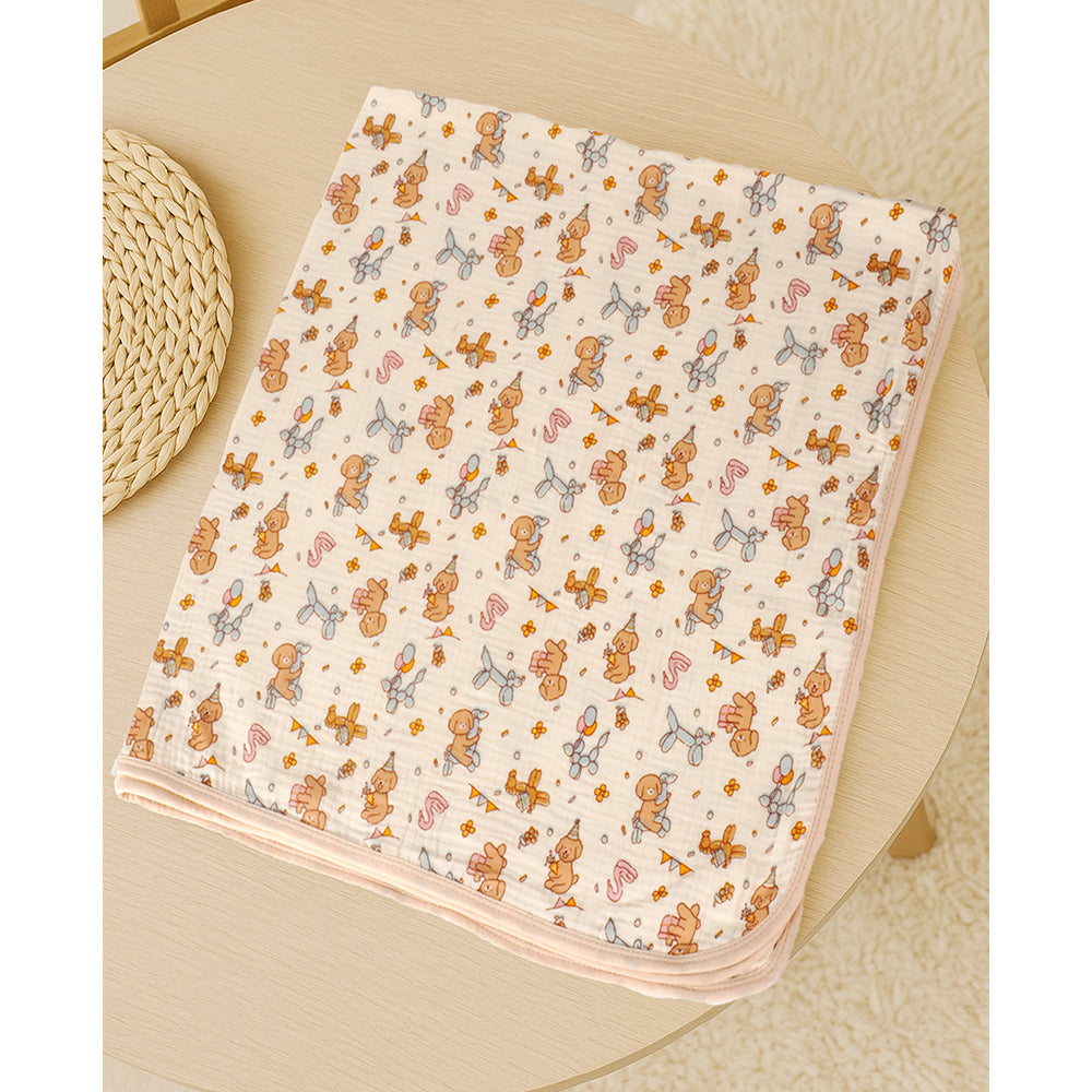 Puppy print muslin cotton blanket with 2 matching Napkins for Newborn & Infants