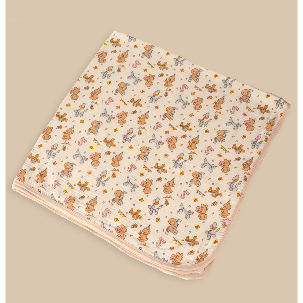 Puppy print muslin cotton blanket with 2 matching Napkins for Newborn & Infants
