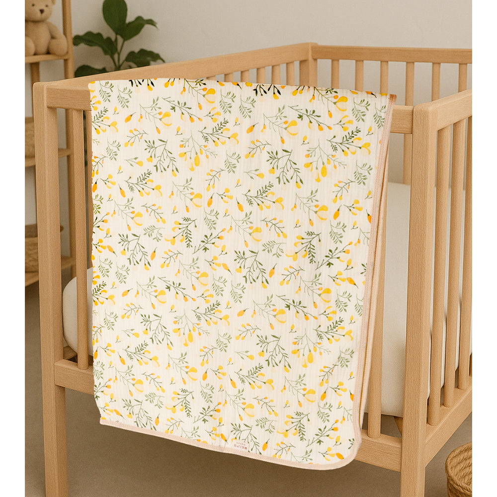 Yellow Flower muslin cotton blanket with 2 matching Napkins for Newborn & Infants