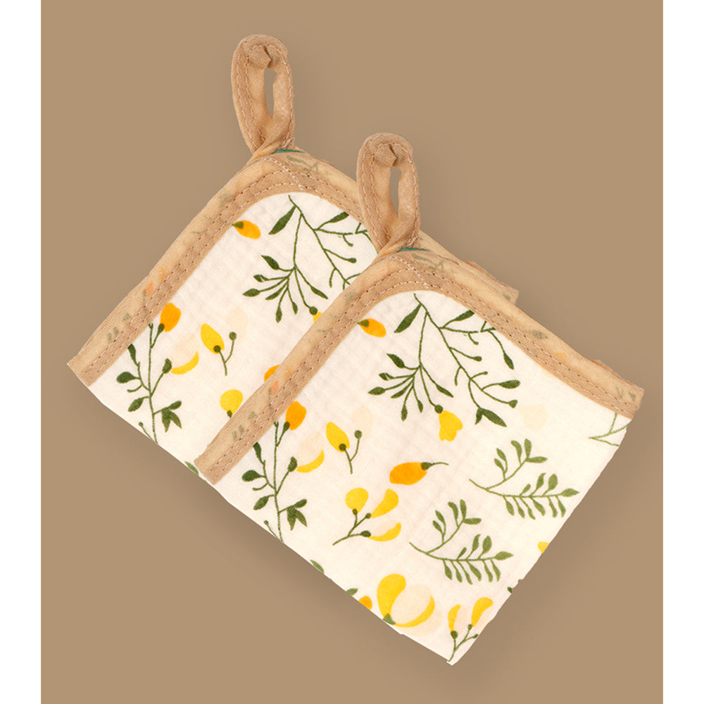 Yellow Flower muslin cotton blanket with 2 matching Napkins for Newborn & Infants