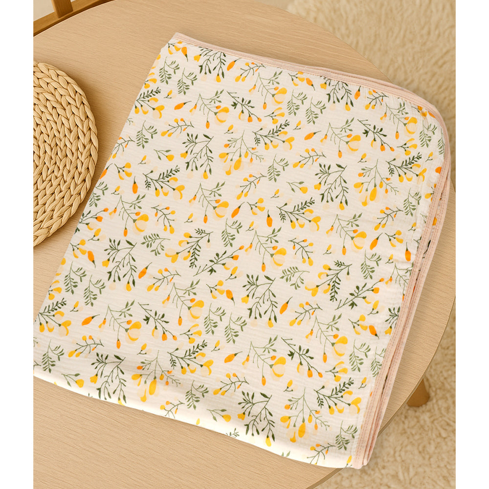 Yellow Flower muslin cotton blanket with 2 matching Napkins for Newborn & Infants
