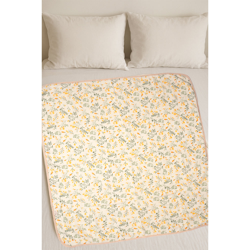 Yellow Flower muslin cotton blanket with 2 matching Napkins for Newborn & Infants