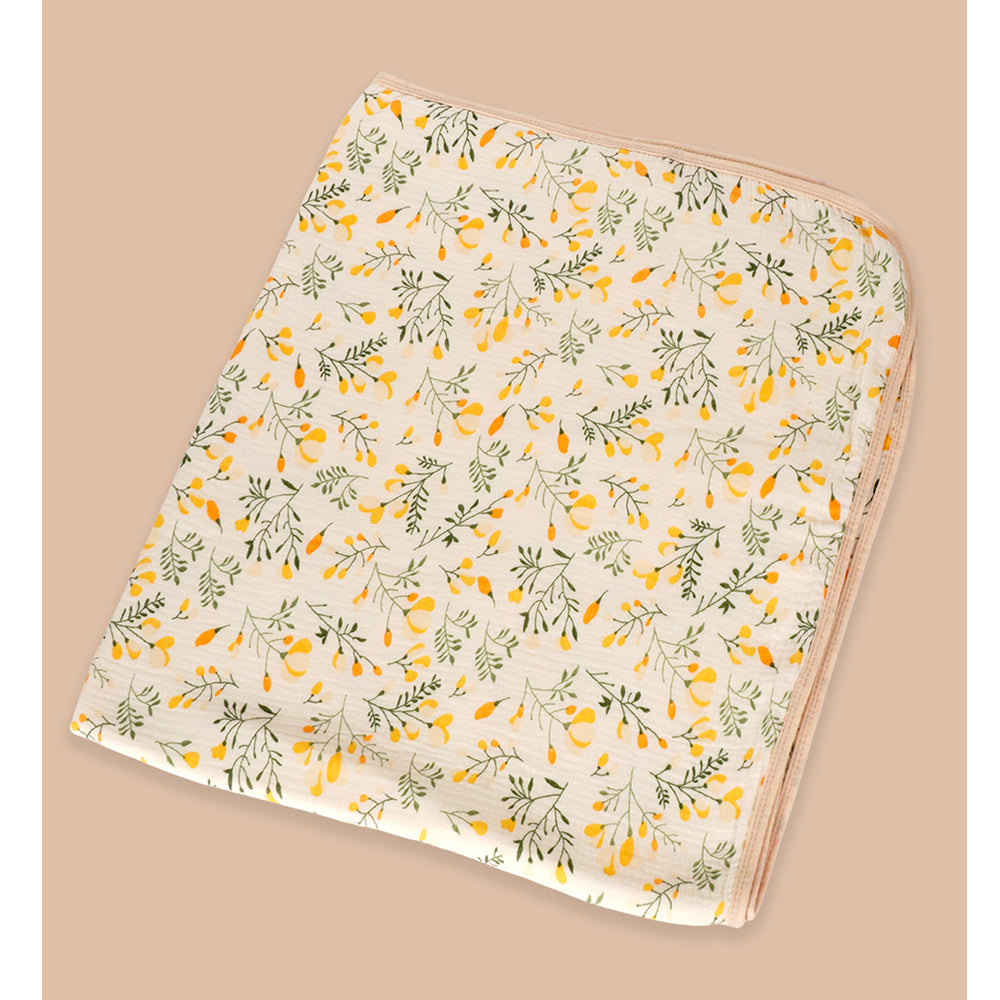 Yellow Flower muslin cotton blanket with 2 matching Napkins for Newborn & Infants