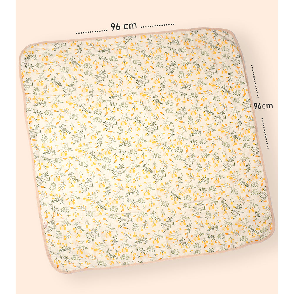 Yellow Flower muslin cotton blanket with 2 matching Napkins for Newborn & Infants