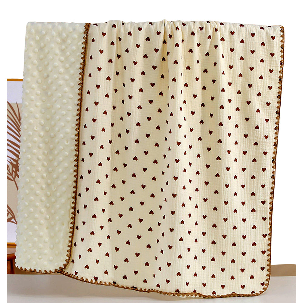 Brown Hearts, 2pcs Super Soft Breathable pure Muslin cotton Blanket and pillow set for Newborn & Infants