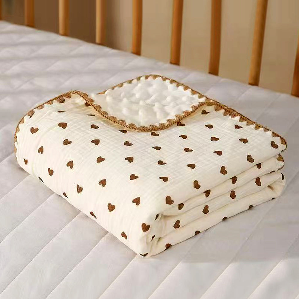 Brown Hearts, 2pcs Super Soft Breathable pure Muslin cotton Blanket and pillow set for Newborn & Infants