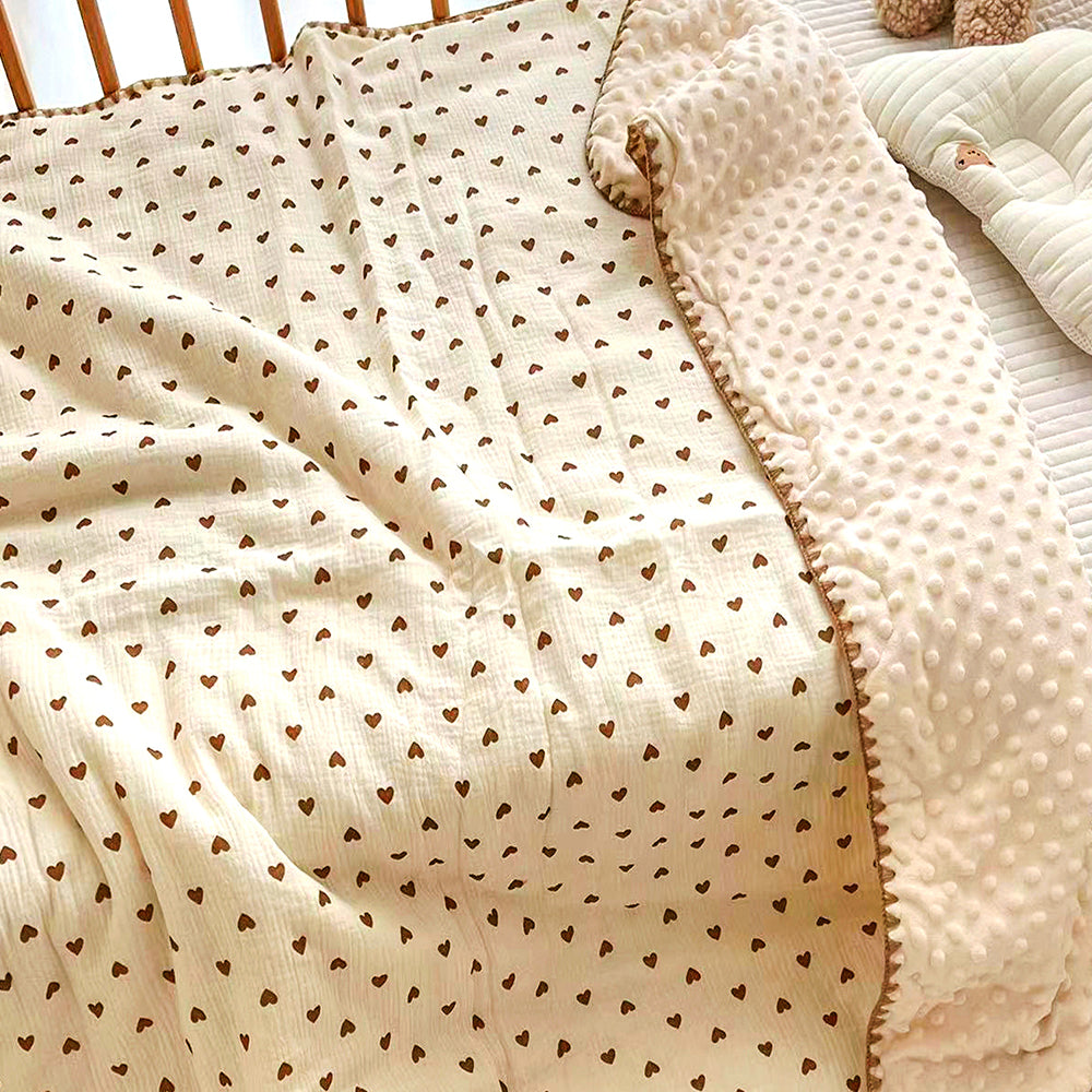 Brown Hearts, 2pcs Super Soft Breathable pure Muslin cotton Blanket and pillow set for Newborn & Infants