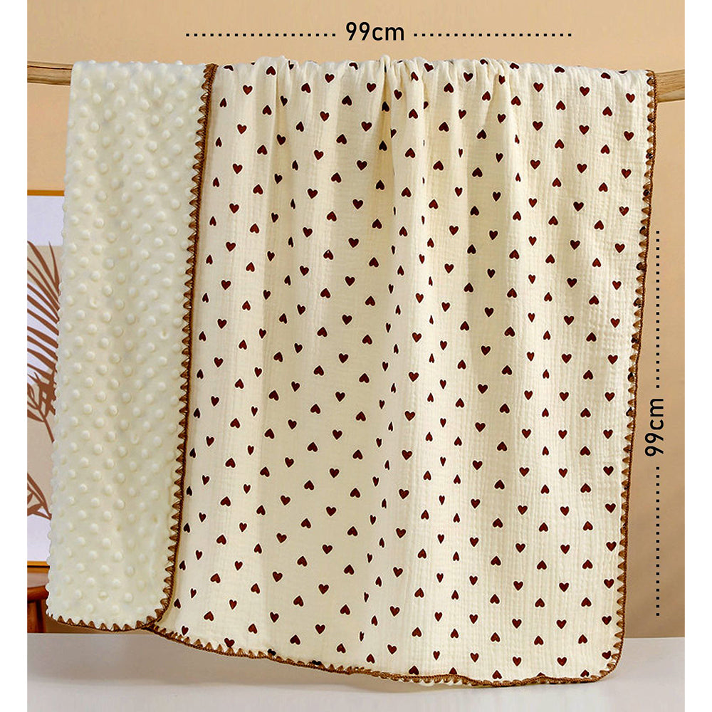 Brown Hearts, 2pcs Super Soft Breathable pure Muslin cotton Blanket and pillow set for Newborn & Infants