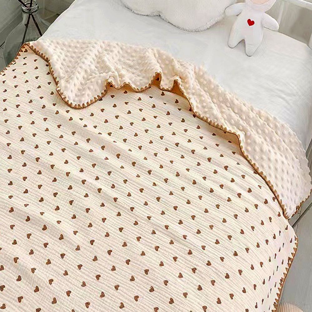 Brown Hearts, 2pcs Super Soft Breathable pure Muslin cotton Blanket and pillow set for Newborn & Infants
