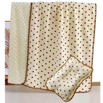 Brown Hearts, 2pcs Super Soft Breathable pure Muslin cotton Blanket and pillow set for Newborn & Infants