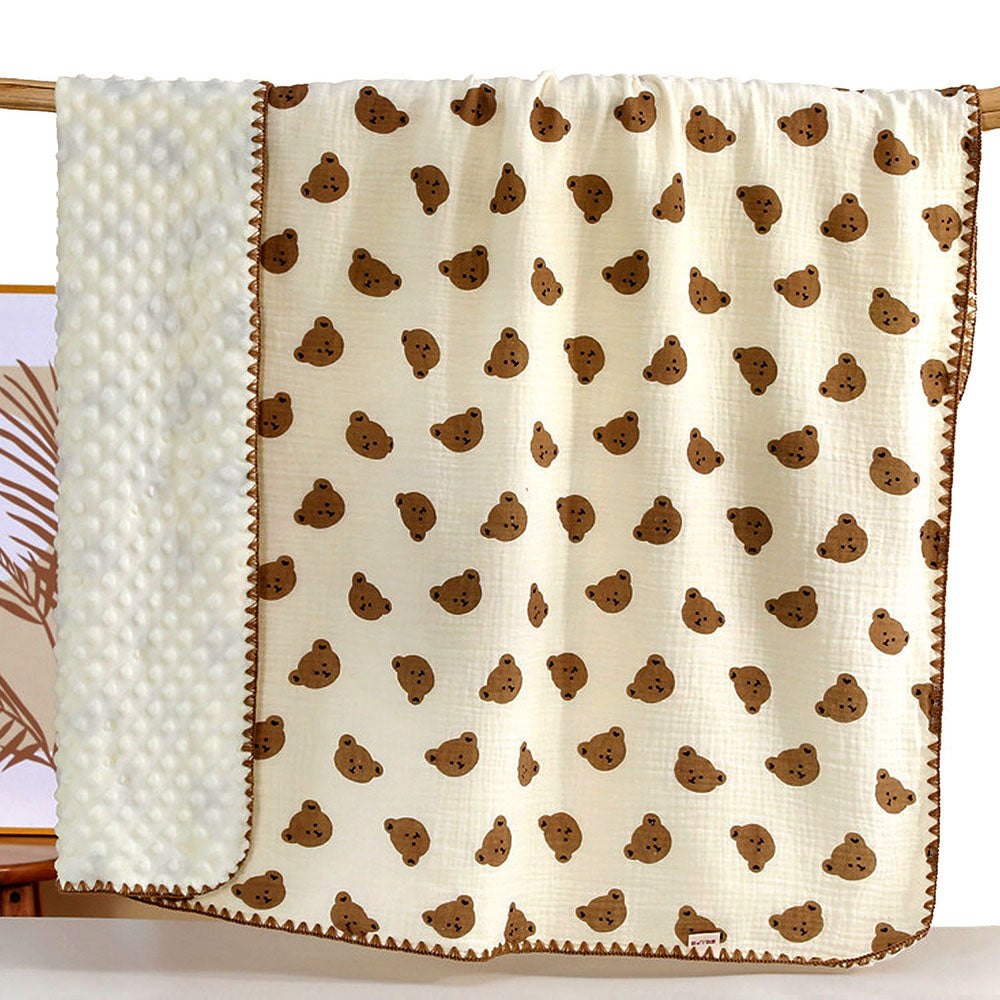 Brown Ted Face, 2pcs Super Soft Breathable pure Muslin cotton Blanket and pillow set for Newborn & Infants