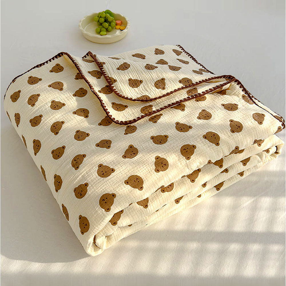 Brown Ted Face, 2pcs Super Soft Breathable pure Muslin cotton Blanket and pillow set for Newborn & Infants