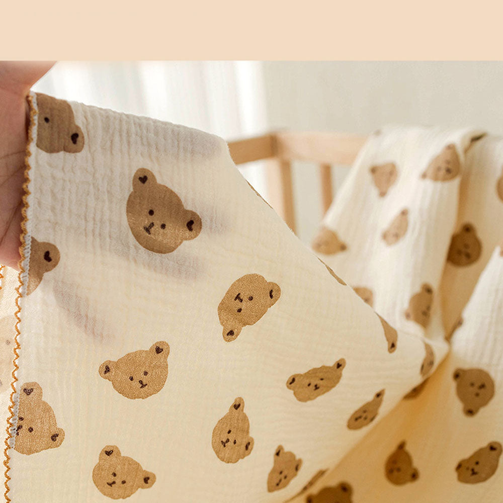 Brown Ted Face, 2pcs Super Soft Breathable pure Muslin cotton Blanket and pillow set for Newborn & Infants