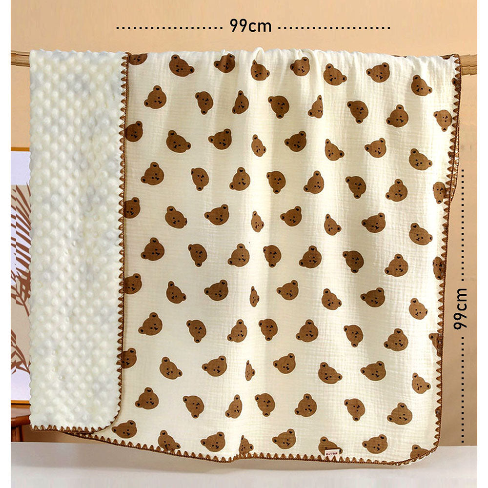 Brown Ted Face, 2pcs Super Soft Breathable pure Muslin cotton Blanket and pillow set for Newborn & Infants