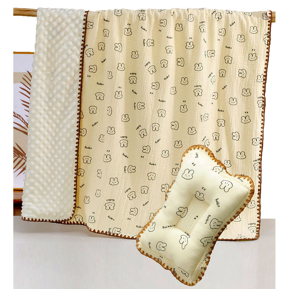 Rabbit Face, 2pcs Super Soft Breathable pure Muslin cotton Blanket and pillow set for Newborn & Infants