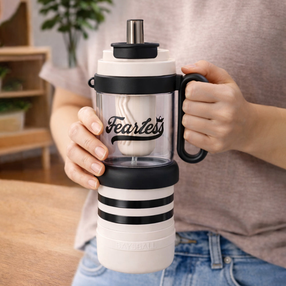 Black White 4 in one Water Bottle , infuser & mini snack box for teens and Adults, 1000ml