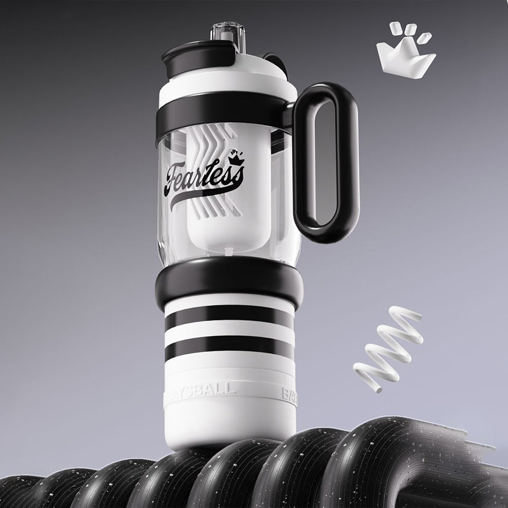 Black White 4 in one Water Bottle , infuser & mini snack box for teens and Adults, 1000ml