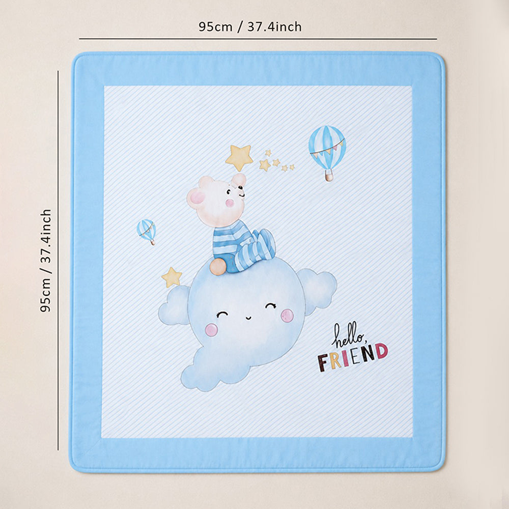 Blue Hello Friend Hot Air Bear Soft Cotton Winter Blanket for Newborn & Infants with Free Storage Pouch