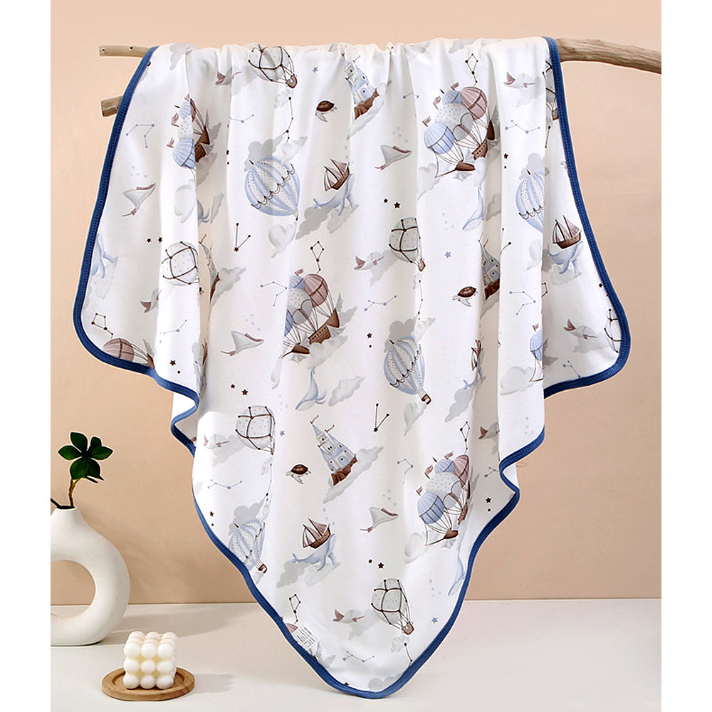Blue Baloon muslin cotton Wrapper with Hood for Newborn & Infants