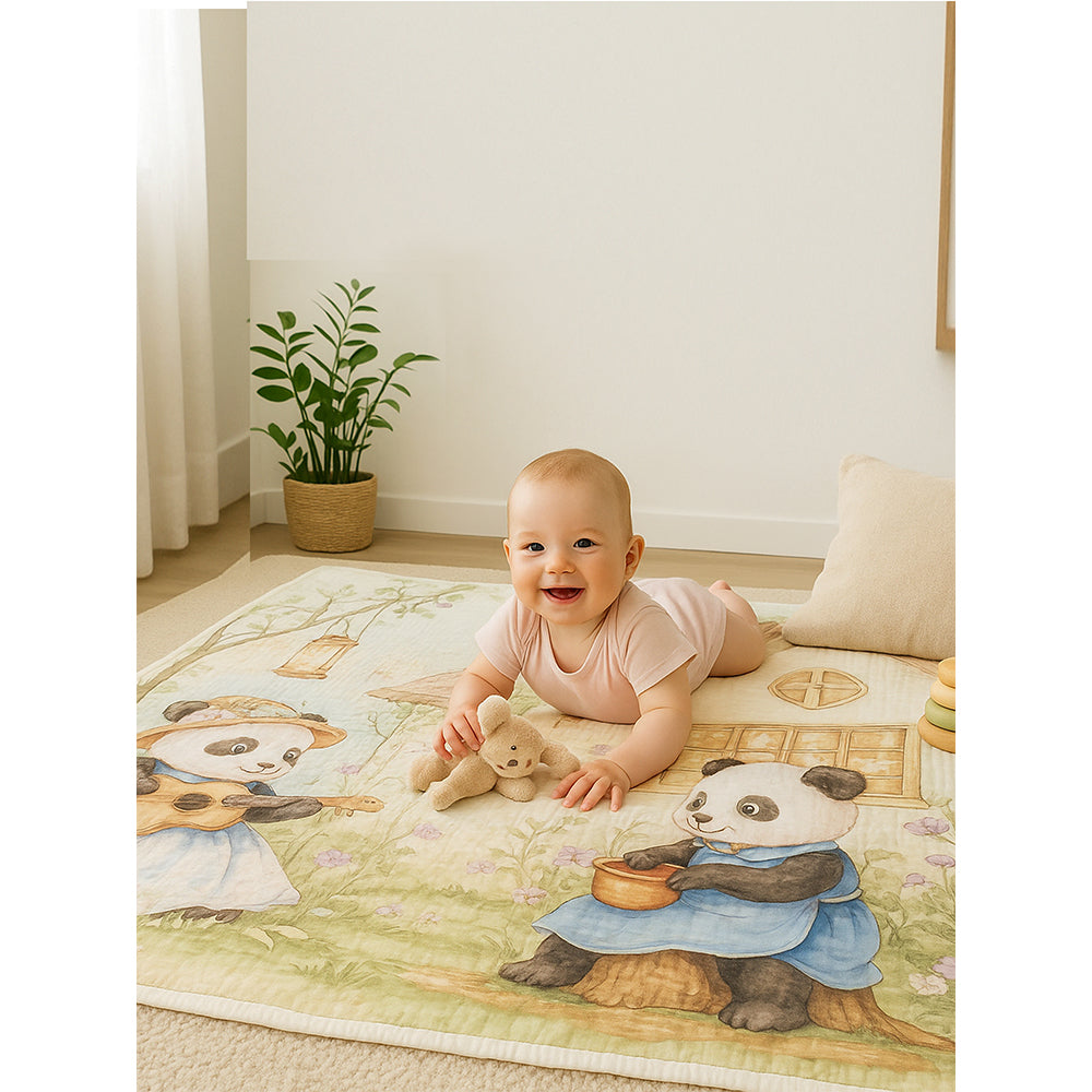 Blue Frock Panda print Super Soft Breathable pure Muslin cotton Blanket for Infants