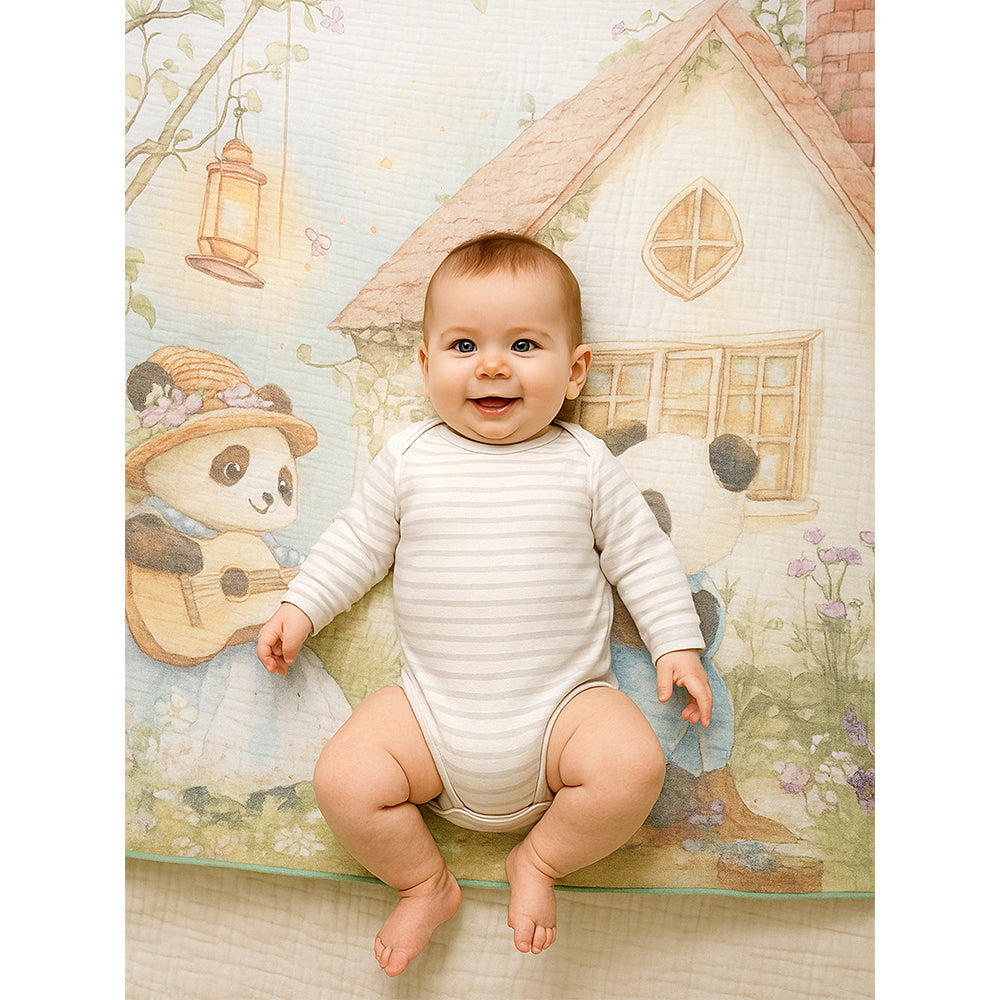 Blue Frock Panda print Super Soft Breathable pure Muslin cotton Blanket for Infants