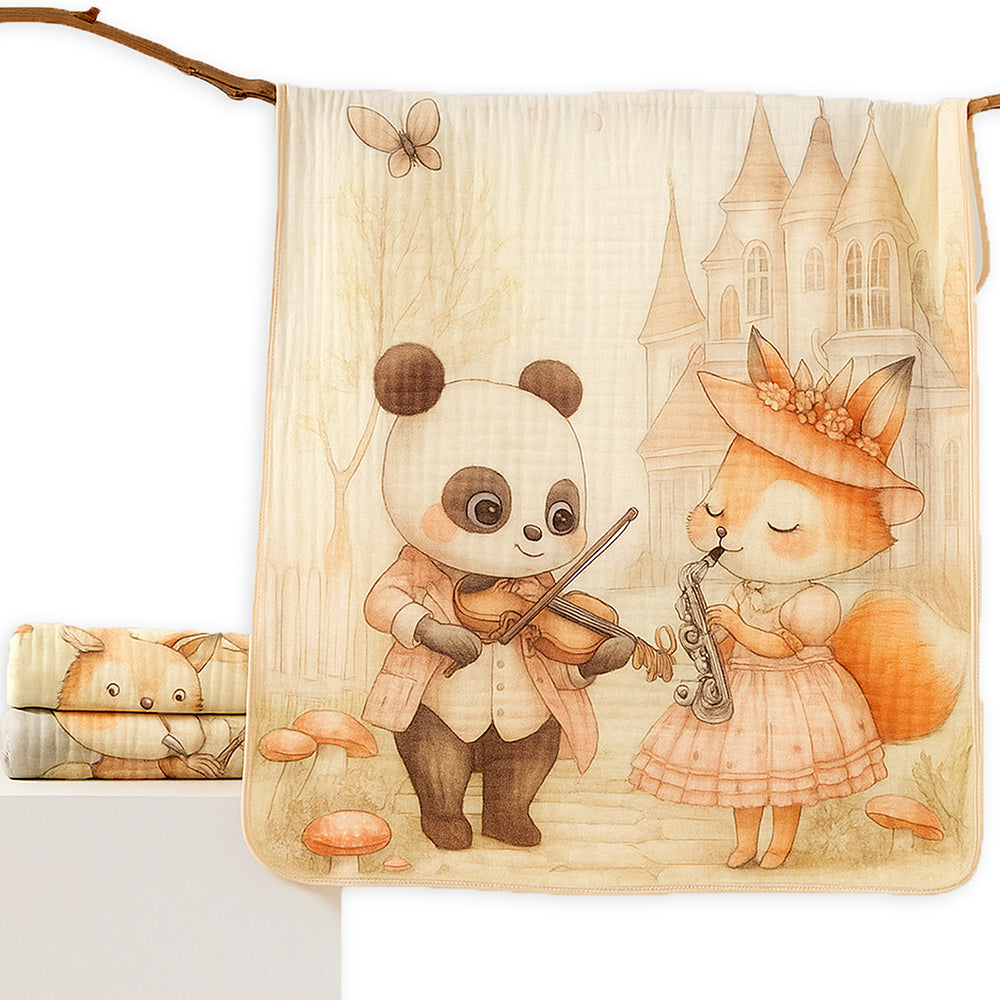 Coat Panda woodland print Super Soft Breathable pure Muslin cotton Blanket for Infants