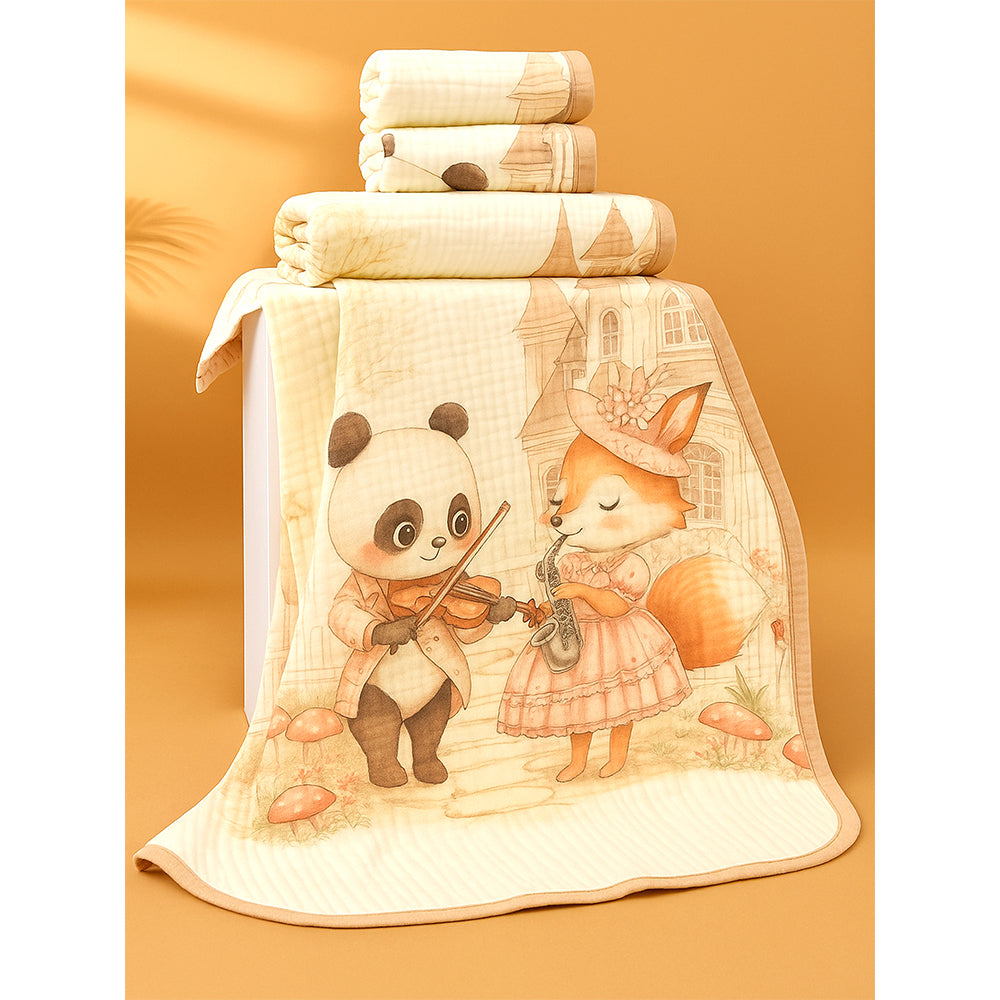 Coat Panda woodland print Super Soft Breathable pure Muslin cotton Blanket for Infants