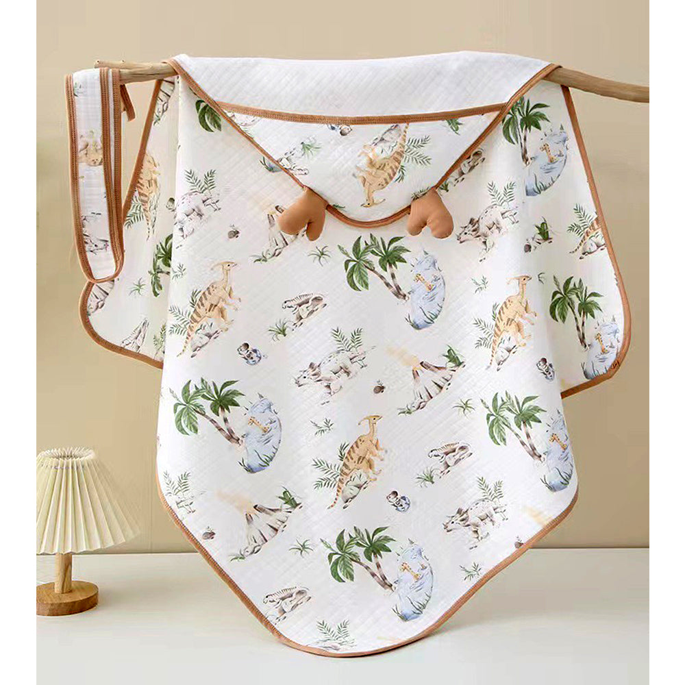 Brown Dino Island wrapper and Blanket with Hood for Newborn and Infants