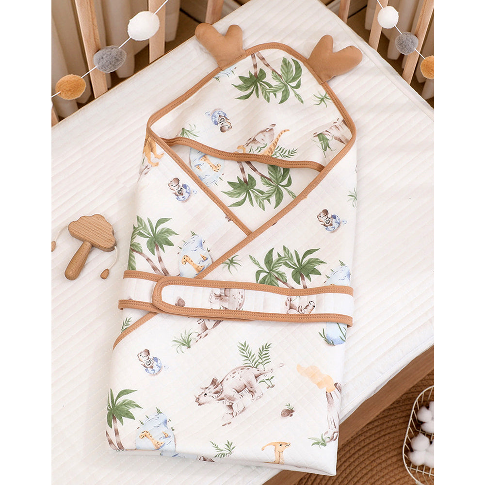 Brown Dino Island wrapper and Blanket with Hood for Newborn and Infants