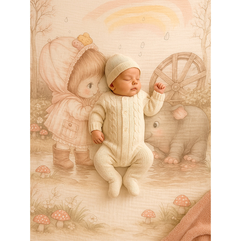 Little Girl & Rhino print Super Soft Breathable pure Muslin cotton Blanket for Infants