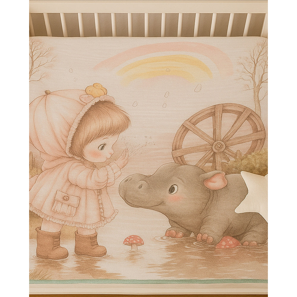 Little Girl & Rhino print Super Soft Breathable pure Muslin cotton Blanket for Infants