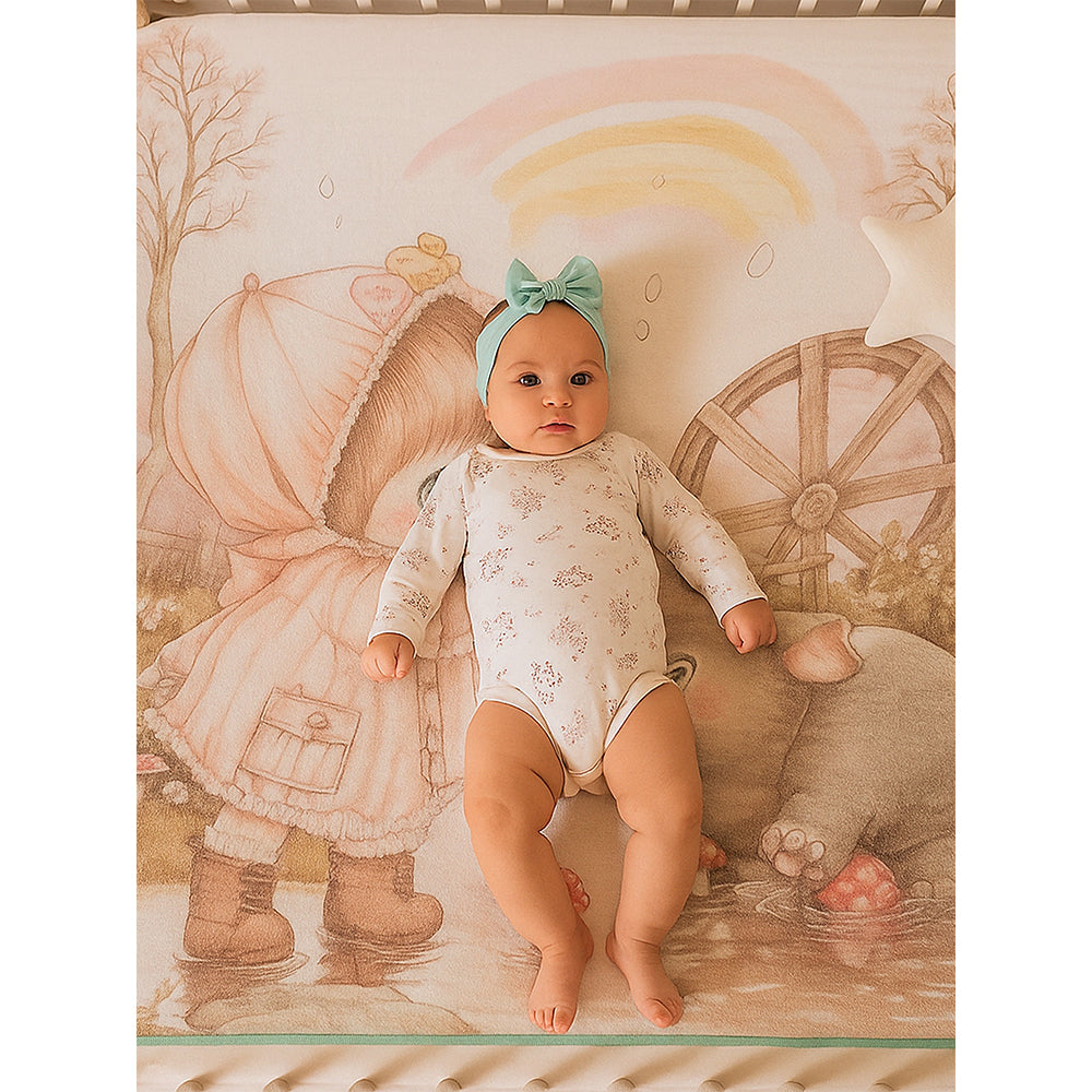 Little Girl & Rhino print Super Soft Breathable pure Muslin cotton Blanket for Infants